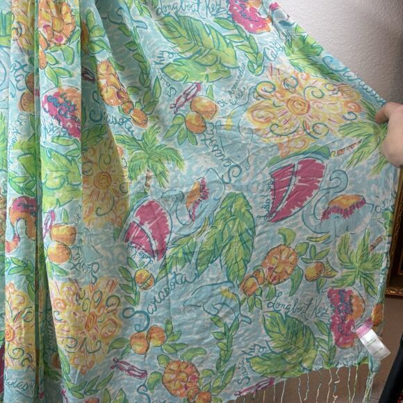 Lilly Pulitzer Murfee Scarf Florida Sarasota Longboat Key OS Fringe Blue Green - Picture 2 of 6